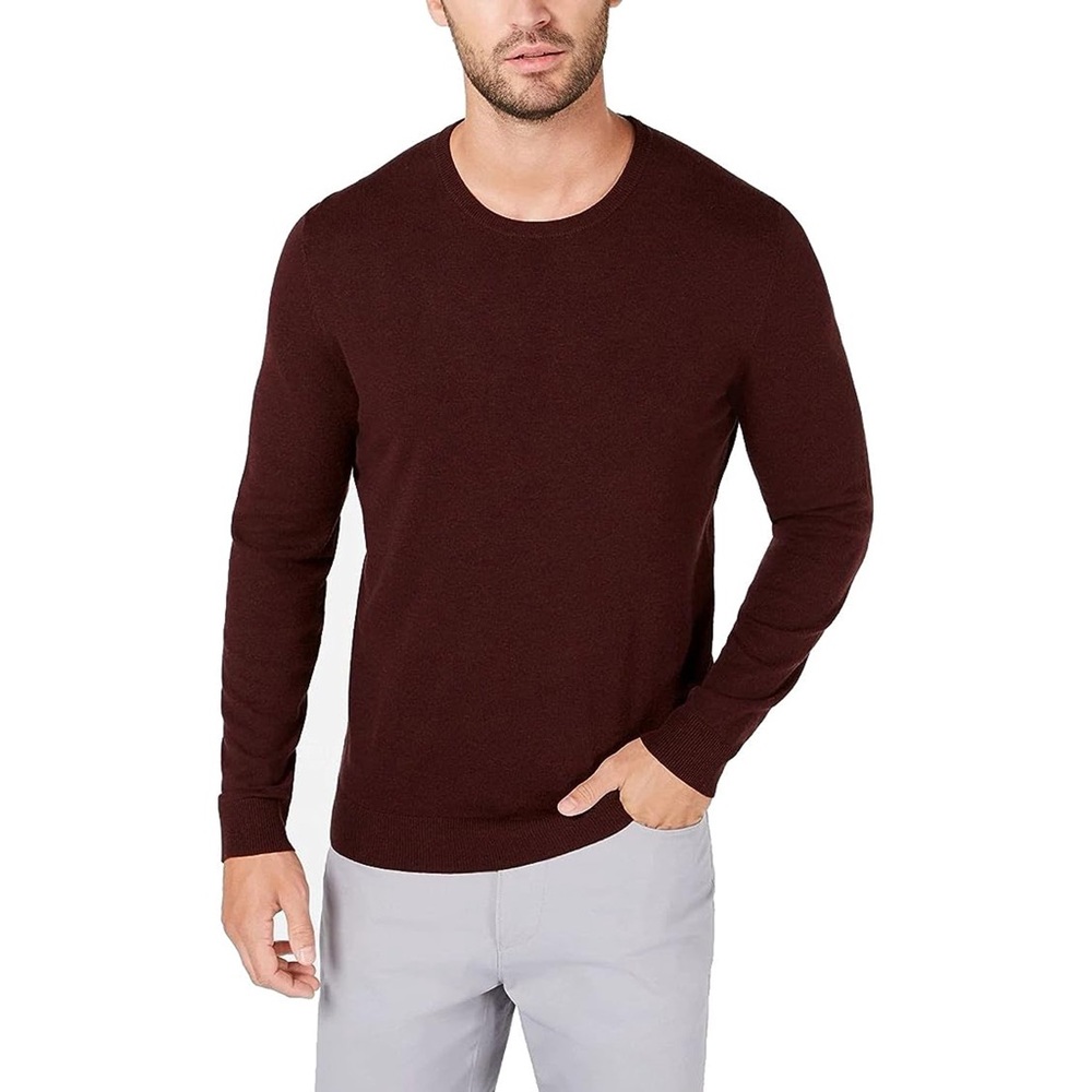 FREE🌟 NWT Alfani Mens Long Sleeve Crewneck Lightweight Sweater Maroon/Wine Red
